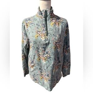 Vera Bradley French Terry 1/4 zip Pullover Sunlit Garden Sage women’s sz Small